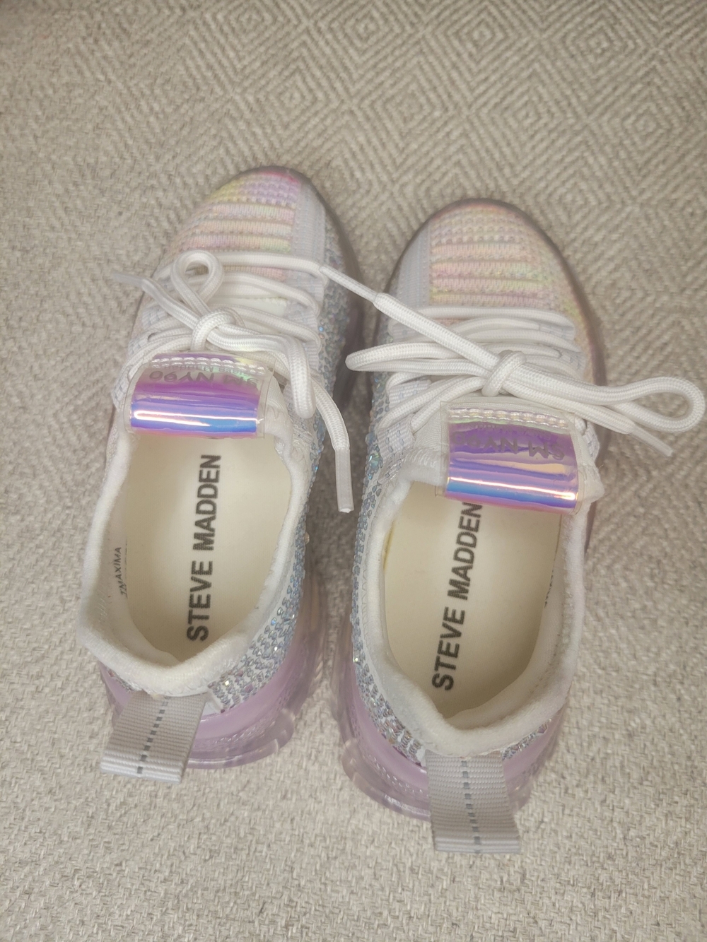 Steve Madden Iridescent Pastel Knit Sneakers with Clear Chunky Sole - Picture 3 of 6